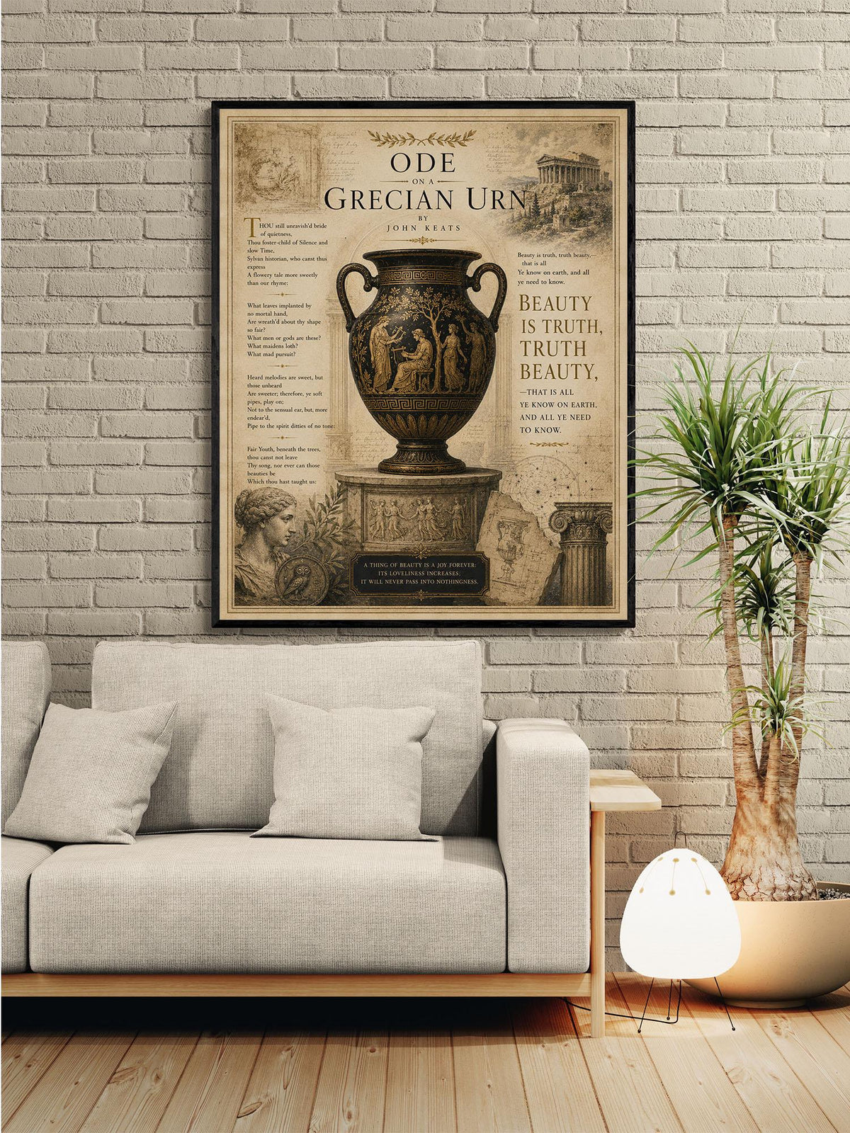 Ode on a Grecian Urn Print by John Keats | Classical Literature Wall Art | Greek Vase Poetry Decor | Dark Academia Gift