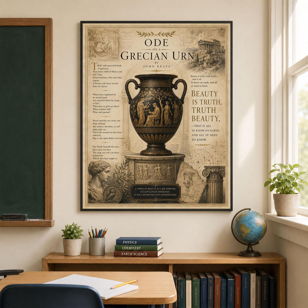 Ode on a Grecian Urn Print by John Keats | Classical Literature Wall Art | Greek Vase Poetry Decor | Dark Academia Gift