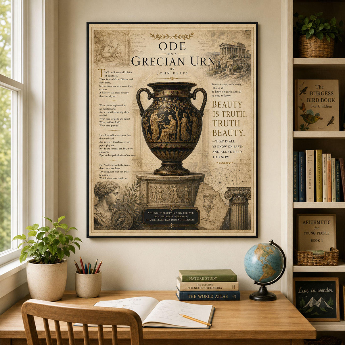 Ode on a Grecian Urn Print by John Keats | Classical Literature Wall Art | Greek Vase Poetry Decor | Dark Academia Gift