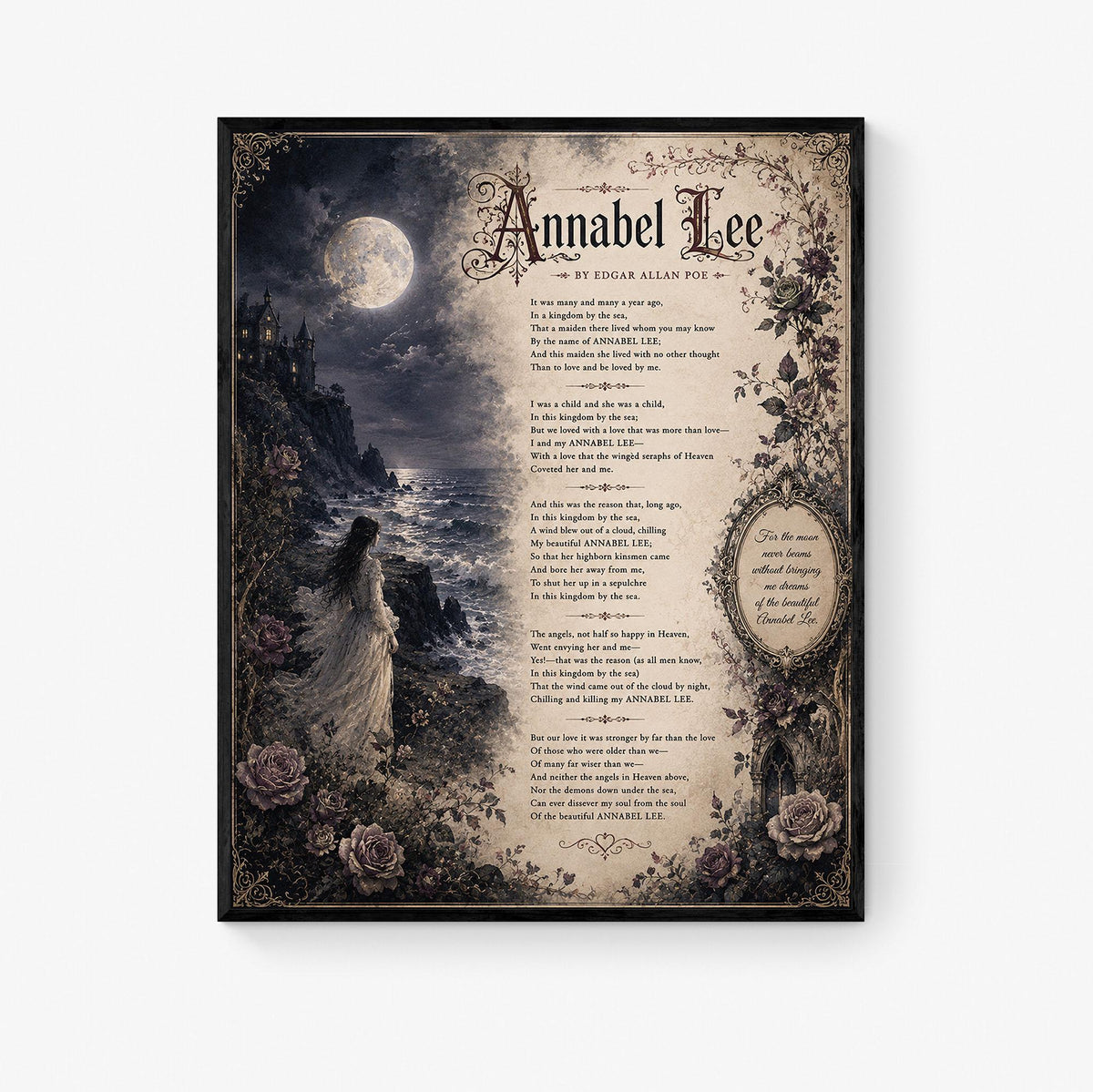 Annabel Lee Poem Print by Edgar Allan Poe | Gothic Romantic Wall Art | Dark Academia Literature Decor | Book Lover Gift