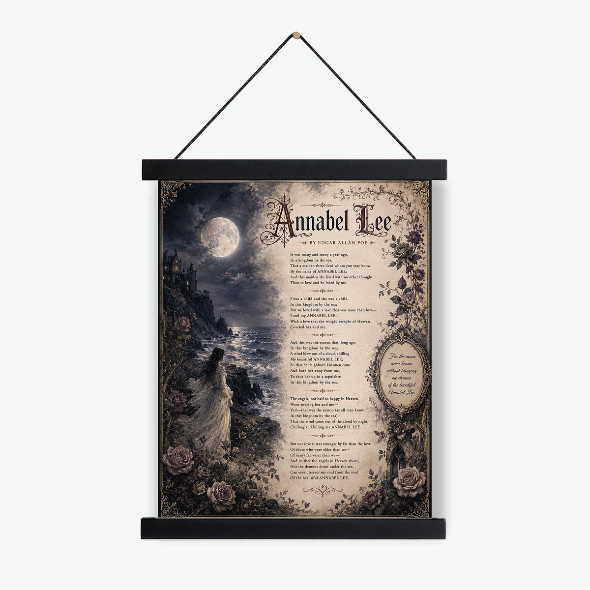 Annabel Lee Poem Print by Edgar Allan Poe | Gothic Romantic Wall Art | Dark Academia Literature Decor | Book Lover Gift
