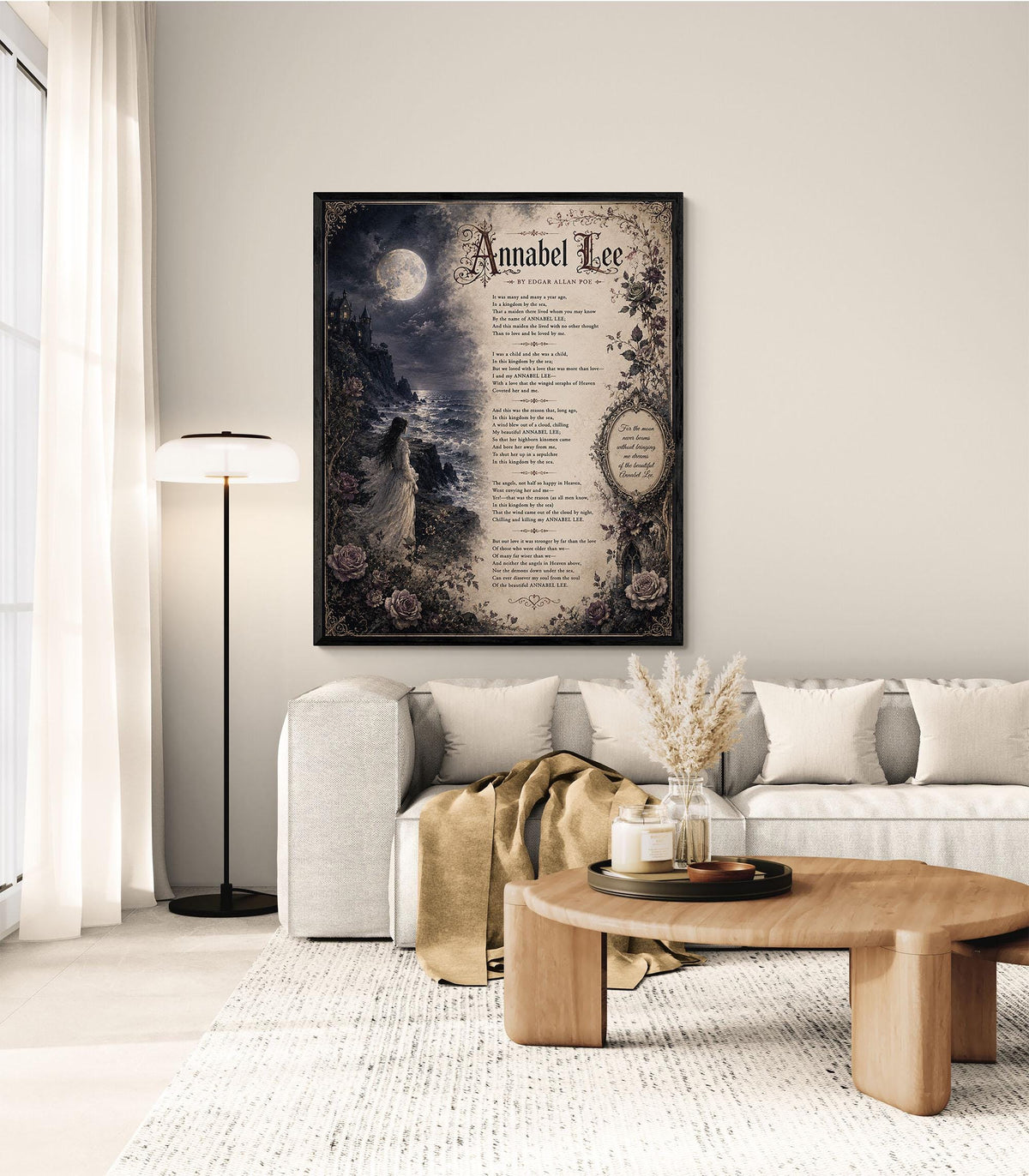 Annabel Lee Poem Print by Edgar Allan Poe | Gothic Romantic Wall Art | Dark Academia Literature Decor | Book Lover Gift