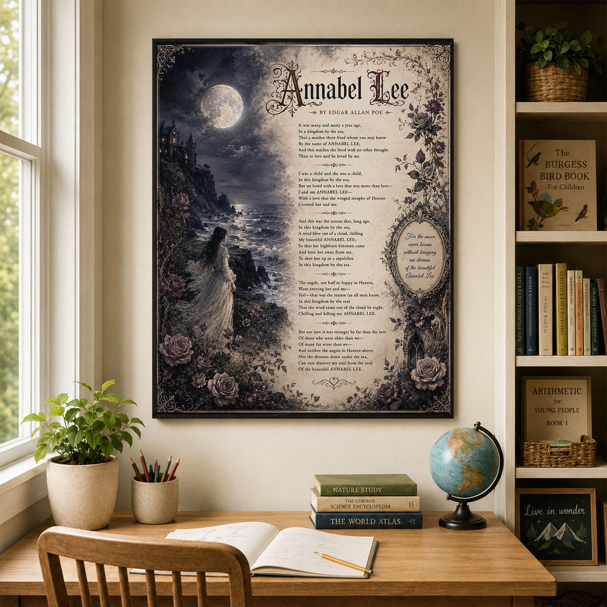 Annabel Lee Poem Print by Edgar Allan Poe | Gothic Romantic Wall Art | Dark Academia Literature Decor | Book Lover Gift