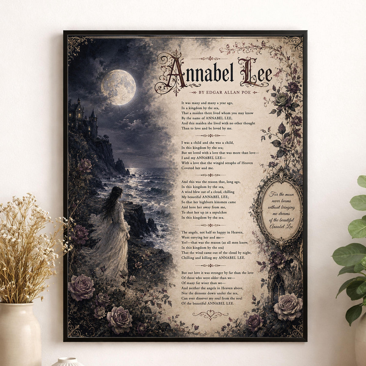 Annabel Lee Poem Print by Edgar Allan Poe | Gothic Romantic Wall Art | Dark Academia Literature Decor | Book Lover Gift