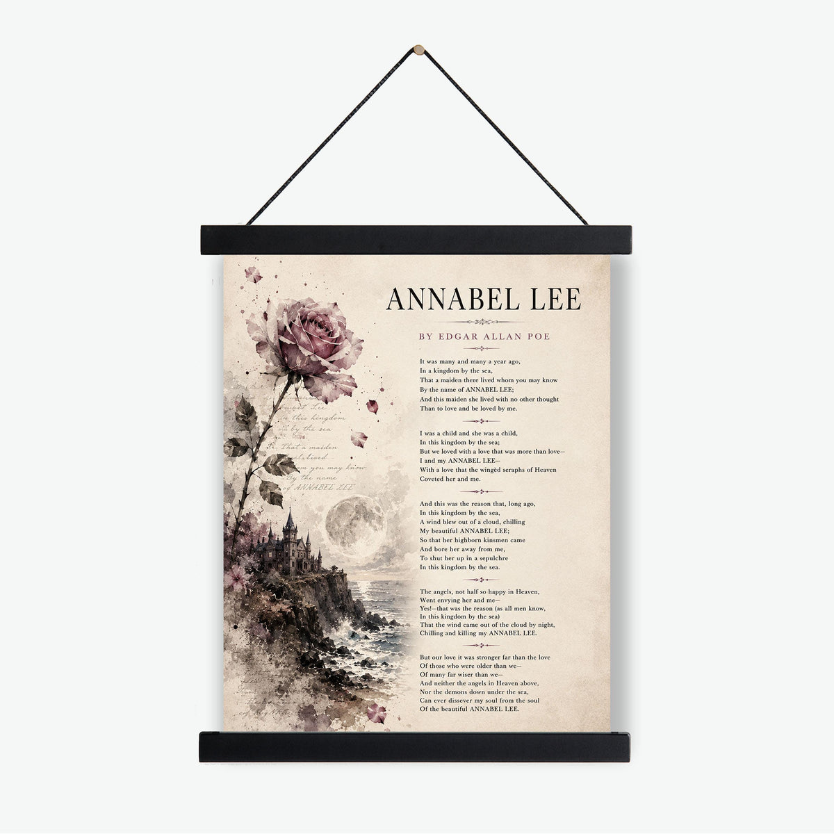 Annabel Lee Poem Print by Edgar Allan Poe | Romantic Gothic Wall Art | Vintage Coastal Literature Decor | Book Lover Gift