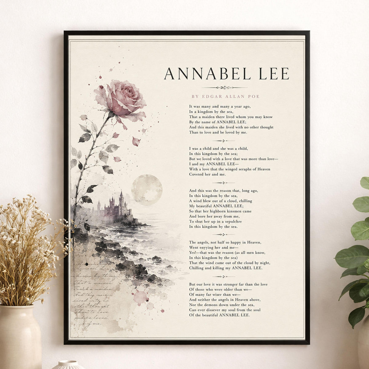 Annabel Lee Poem Print by Edgar Allan Poe | Romantic Gothic Wall Art | Vintage Coastal Literature Decor | Book Lover Gift | Poetry lover
