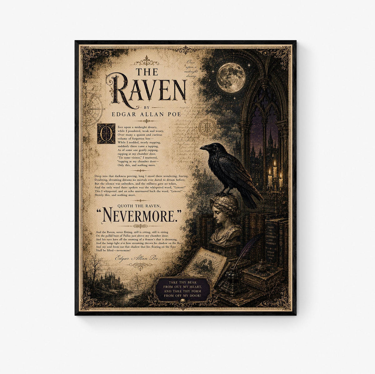 The Raven Print by Edgar Allan Poe | Gothic Literature Wall Art | Dark Academia Poem Decor | Raven Artwork | Book Lover Gift