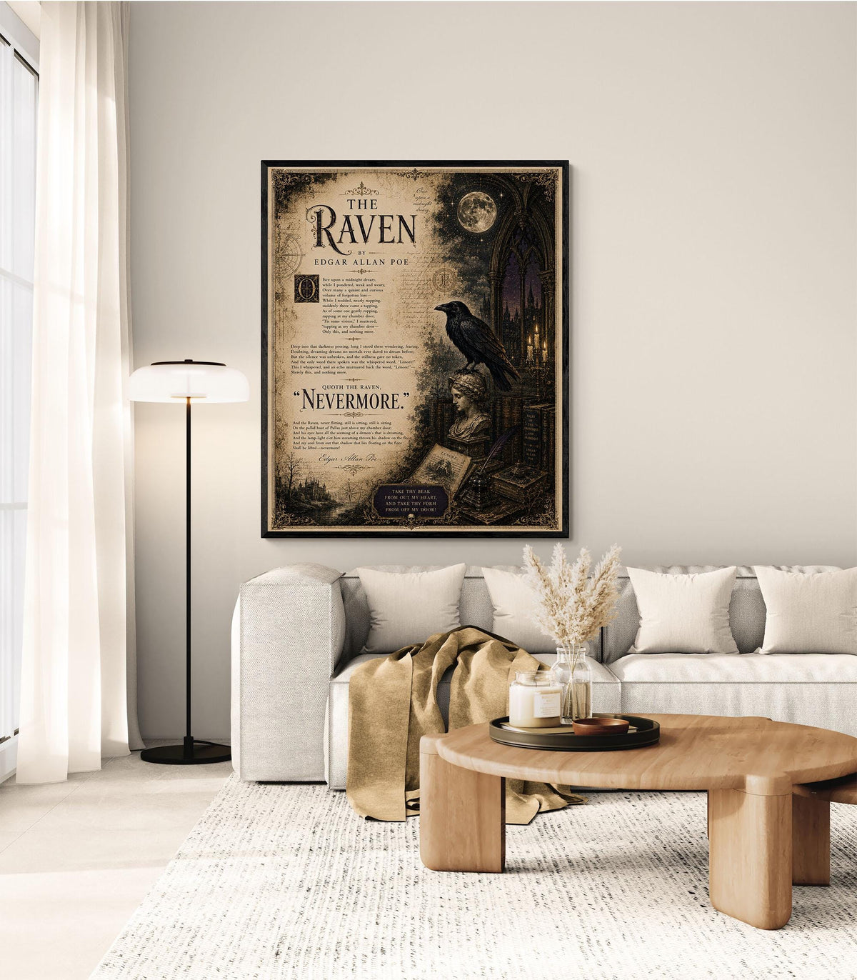The Raven Print by Edgar Allan Poe | Gothic Literature Wall Art | Dark Academia Poem Decor | Raven Artwork | Book Lover Gift
