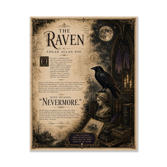 The Raven Print by Edgar Allan Poe | Gothic Literature Wall Art | Dark Academia Poem Decor | Raven Artwork | Book Lover Gift