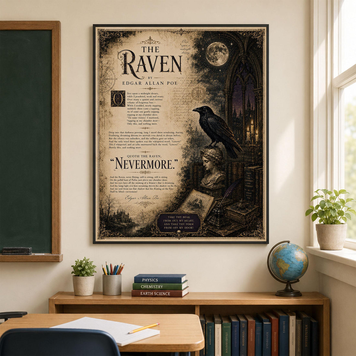 The Raven Print by Edgar Allan Poe | Gothic Literature Wall Art | Dark Academia Poem Decor | Raven Artwork | Book Lover Gift
