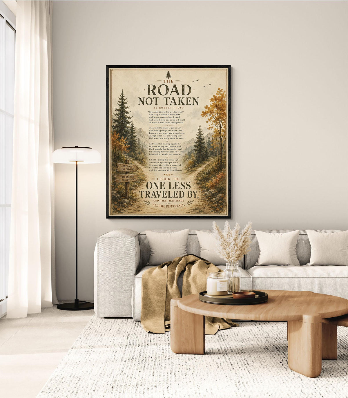 The Road Not Taken Print by Robert Frost | Inspirational Poem Wall Art | Rustic Landscape Literature Decor | Book Lover Gift