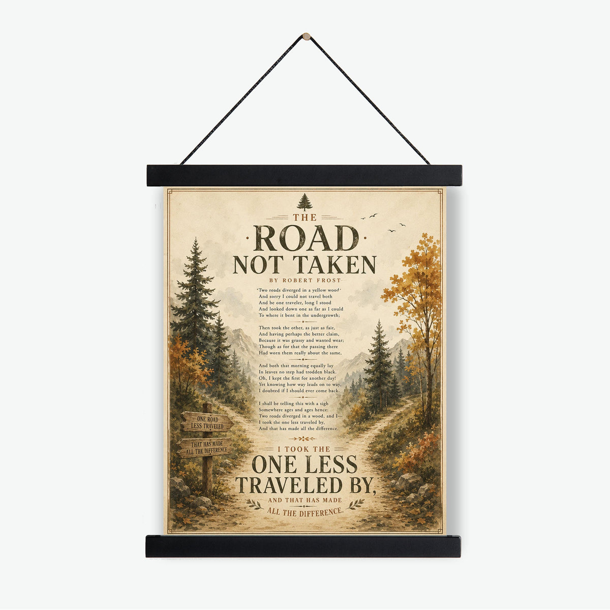 The Road Not Taken Print by Robert Frost | Inspirational Poem Wall Art | Rustic Landscape Literature Decor | Book Lover Gift