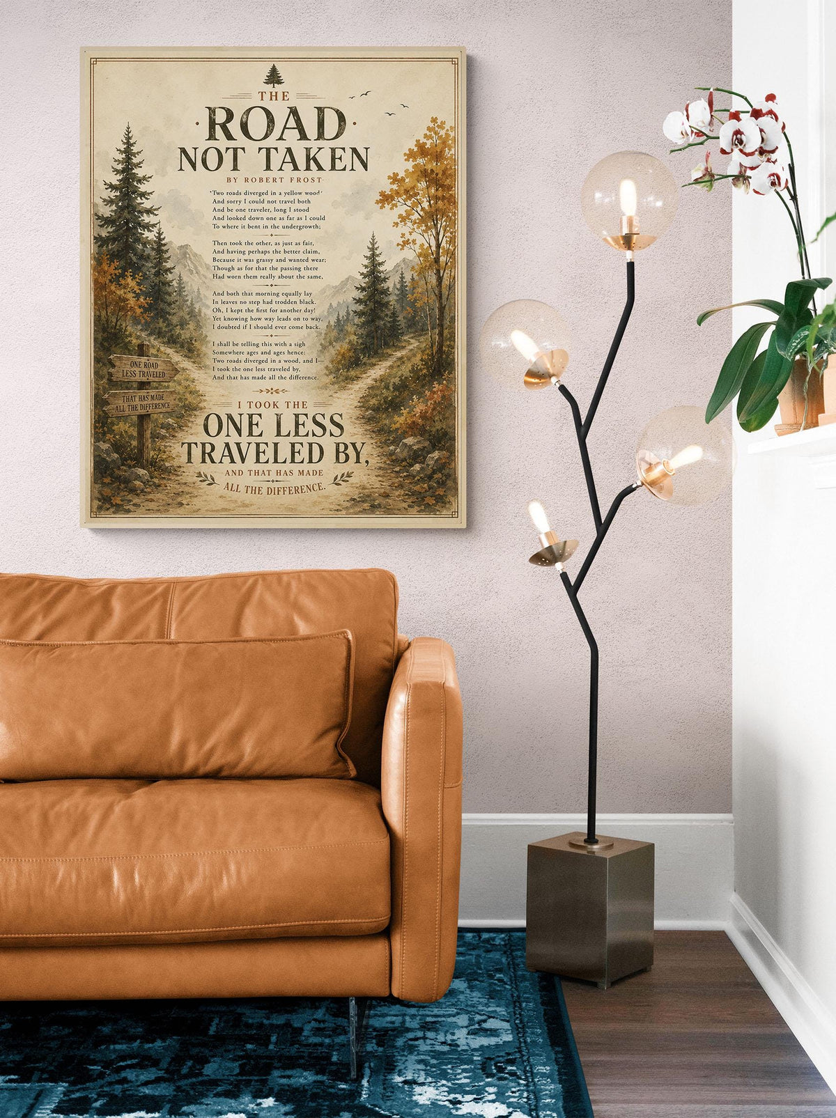 The Road Not Taken Print by Robert Frost | Inspirational Poem Wall Art | Rustic Landscape Literature Decor | Book Lover Gift