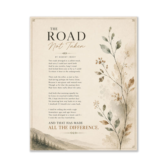 The Road Not Taken by Robert Frost Print | Minimalist Poetry Wall Art | Literary Quote Decor | Book Lover Gift