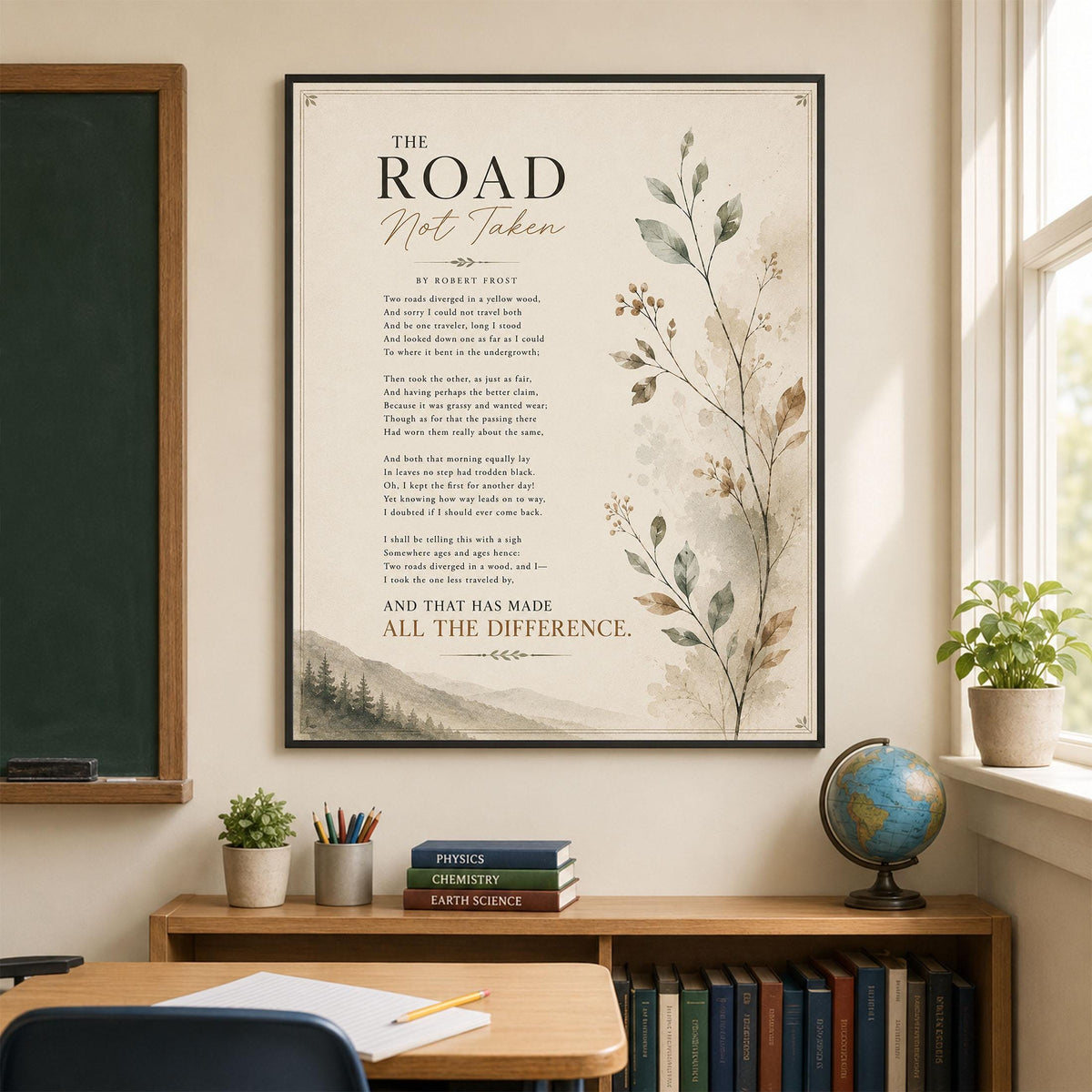 The Road Not Taken by Robert Frost Print | Minimalist Poetry Wall Art | Literary Quote Decor | Book Lover Gift