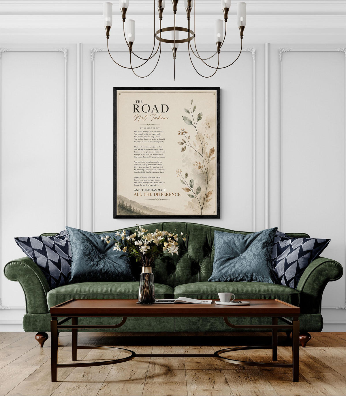 The Road Not Taken by Robert Frost Print | Minimalist Poetry Wall Art | Literary Quote Decor | Book Lover Gift