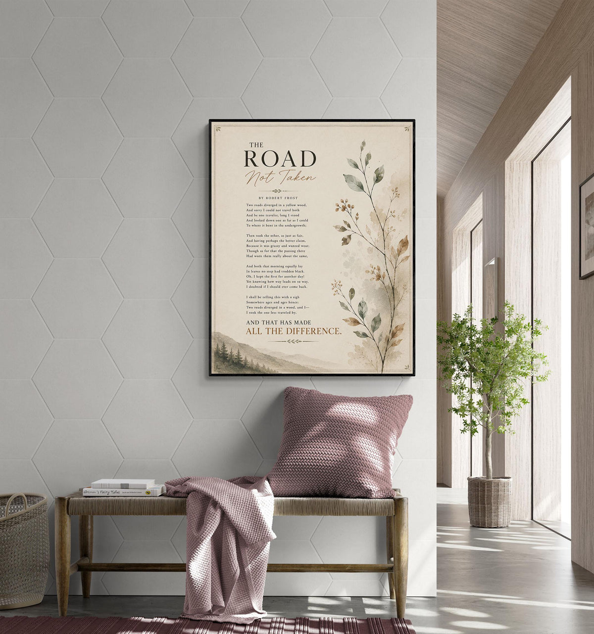 The Road Not Taken by Robert Frost Print | Minimalist Poetry Wall Art | Literary Quote Decor | Book Lover Gift