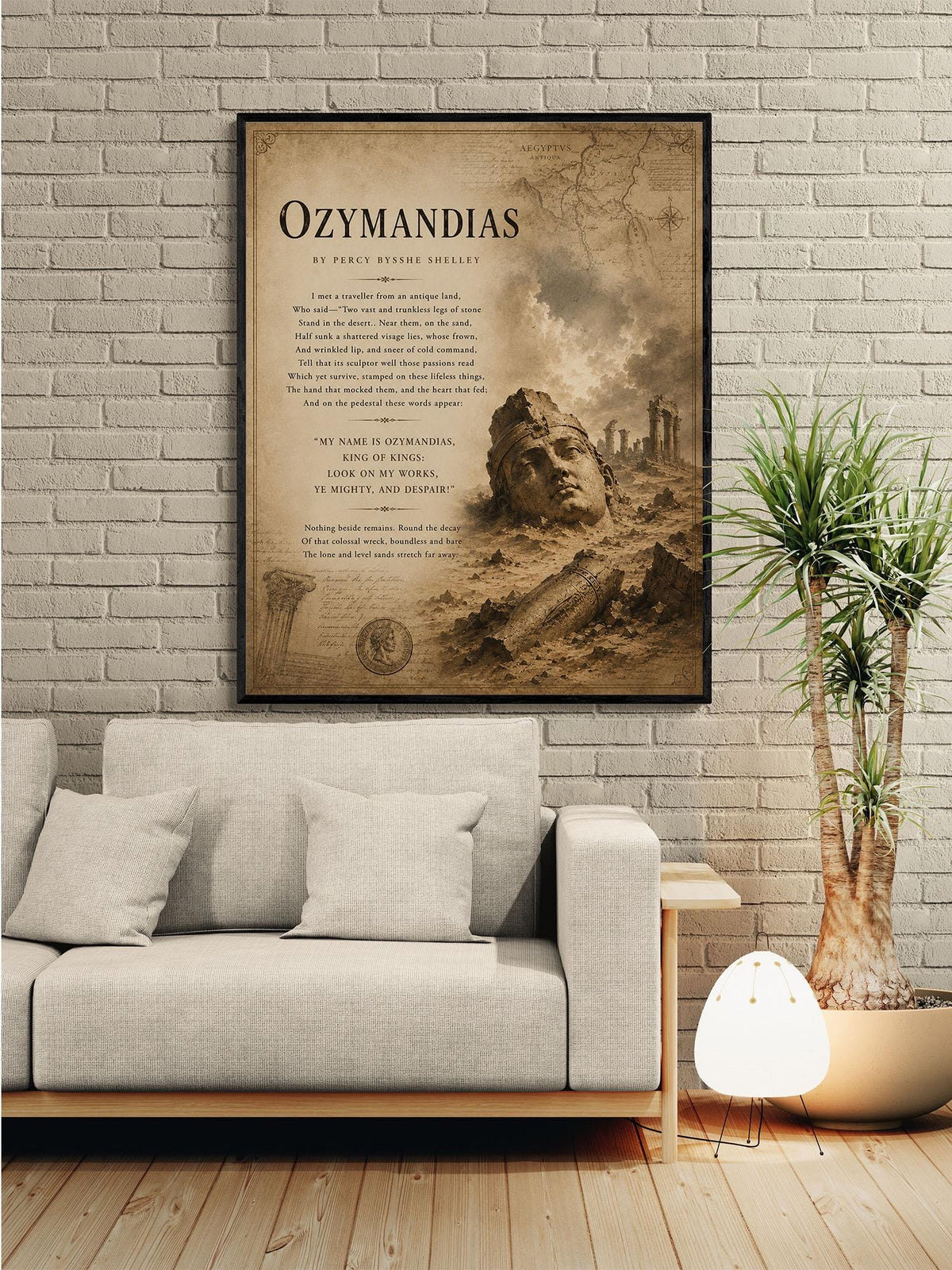 Ozymandias by Percy Bysshe Shelley Print | Classic Poetry Wall Art | Literary Decor | Ancient Egypt | Book Lover Gift