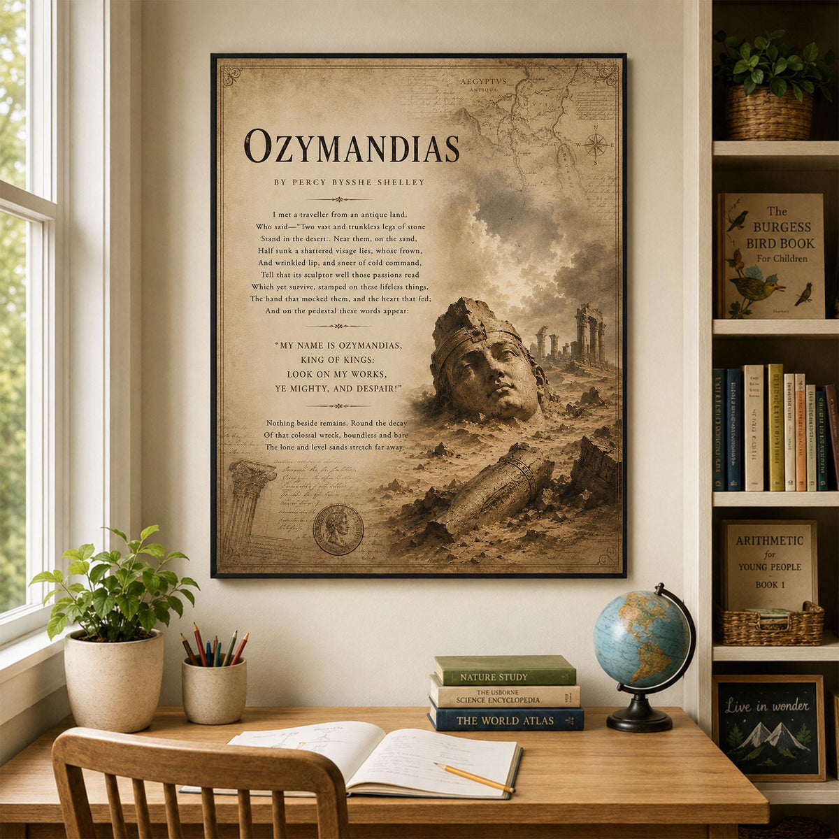 Ozymandias by Percy Bysshe Shelley Print | Classic Poetry Wall Art | Literary Decor | Ancient Egypt | Book Lover Gift