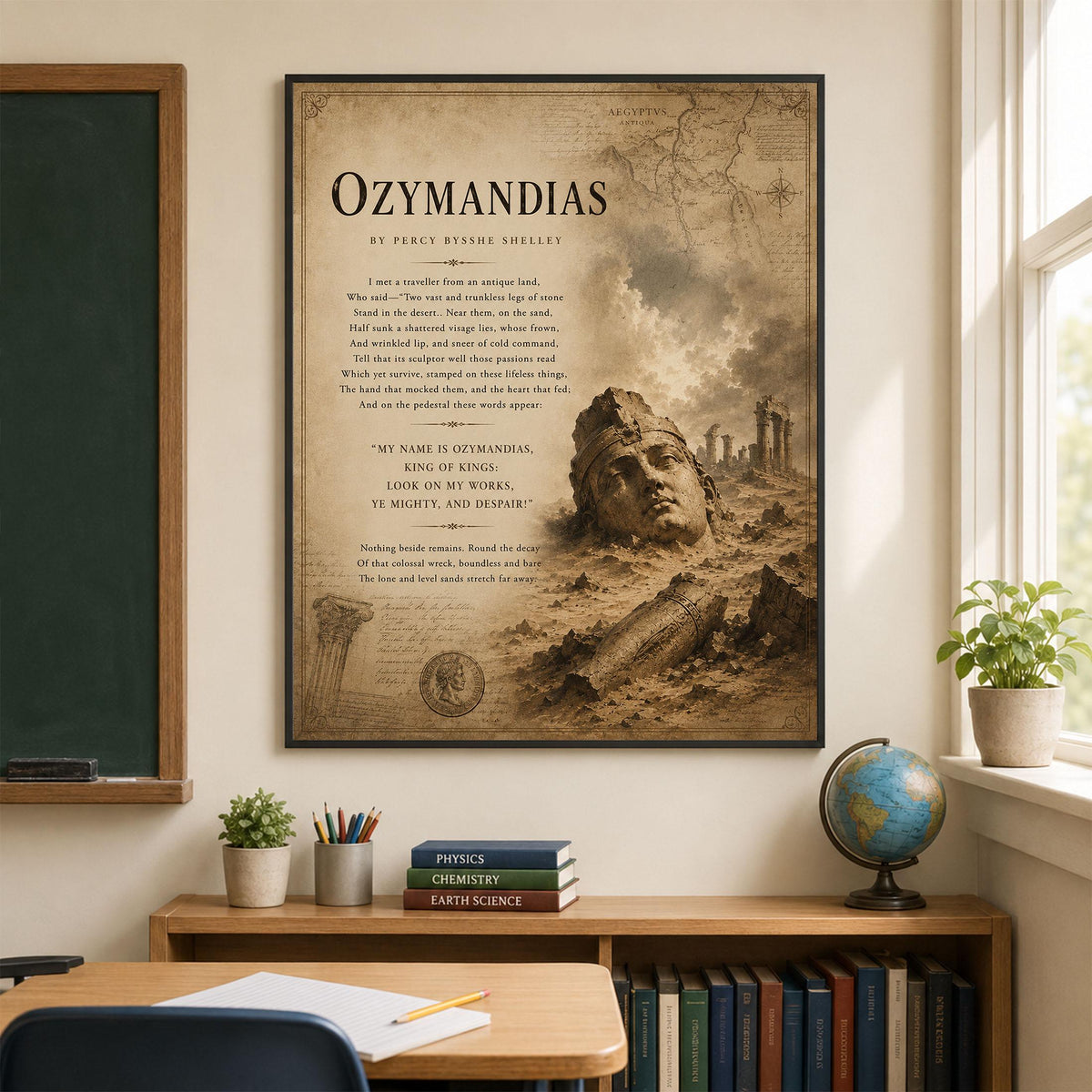 Ozymandias by Percy Bysshe Shelley Print | Classic Poetry Wall Art | Literary Decor | Ancient Egypt | Book Lover Gift