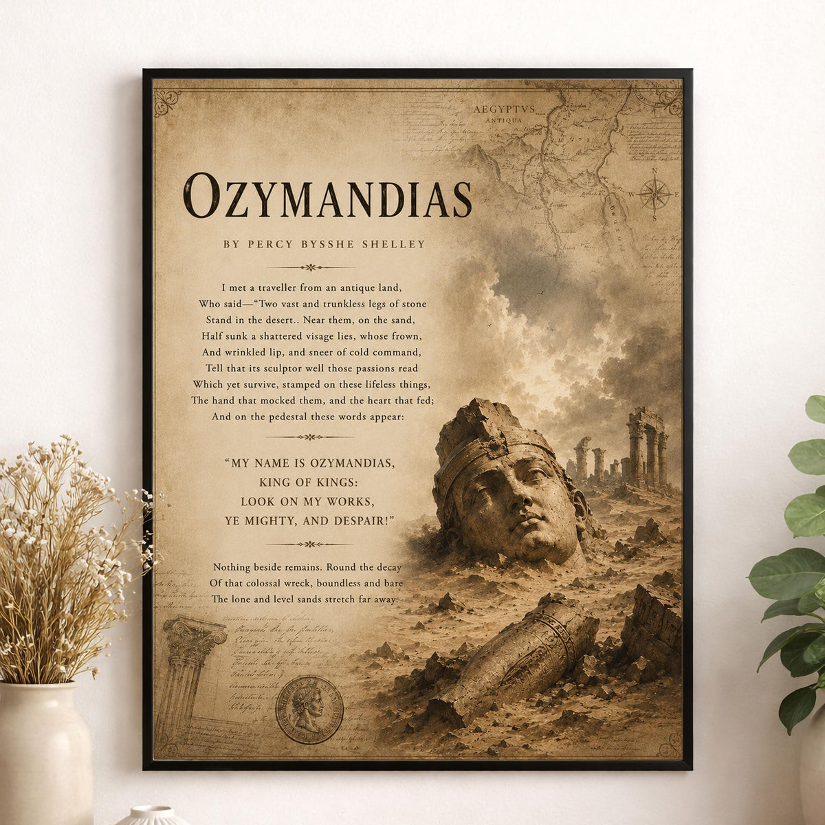 Ozymandias by Percy Bysshe Shelley Print | Classic Poetry Wall Art | Literary Decor | Ancient Egypt | Book Lover Gift