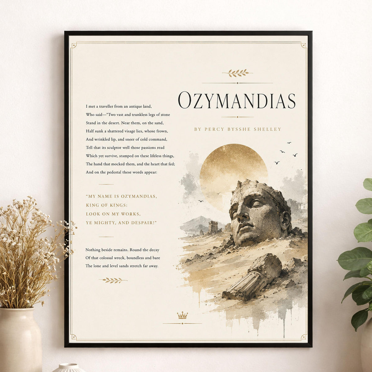 Minimalist Ozymandias Print | Percy Bysshe Shelley Poem Wall Art | Literary Decor | Ancient Egypt Poetry Gift