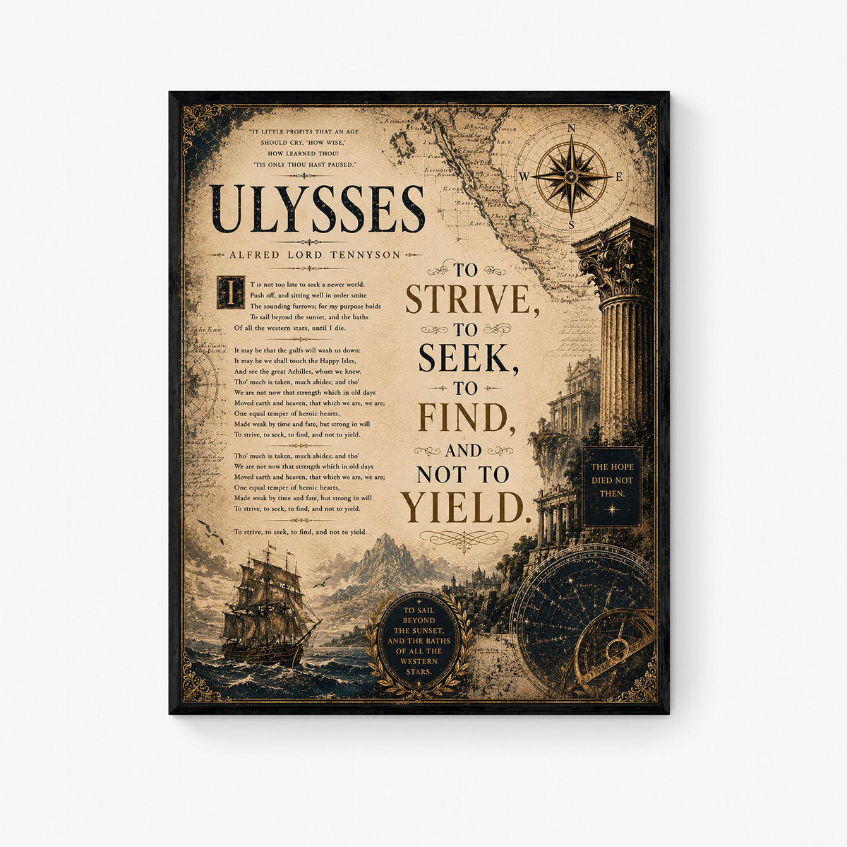Ulysses by Alfred Lord Tennyson Print | To Strive To Seek To Find Wall Art | Literary Decor | Dark Academia Gift