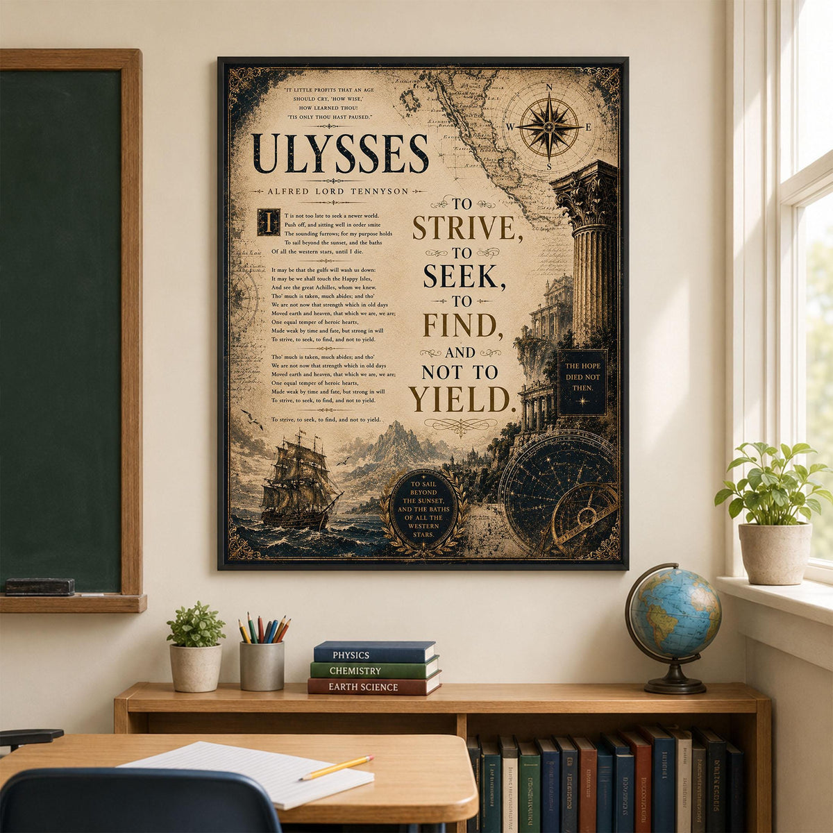 Ulysses by Alfred Lord Tennyson Print | To Strive To Seek To Find Wall Art | Literary Decor | Dark Academia Gift