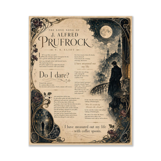 The Love Song of J. Alfred Prufrock Print | T.S. Eliot Poetry Wall Art | Dark Academia Literary Decor | Book Lover Gift
