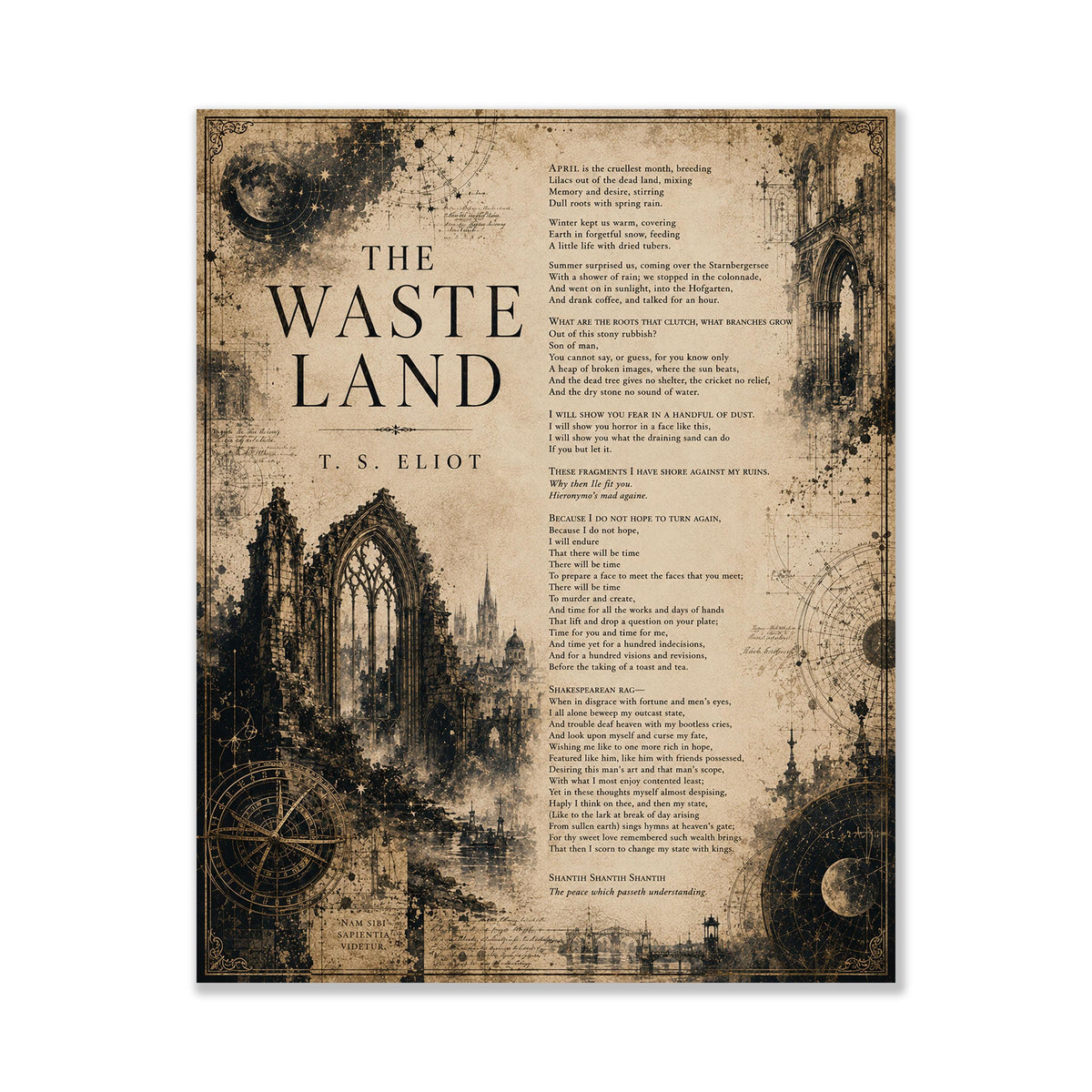 The Waste Land Print | T.S. Eliot Poetry Wall Art | Dark Academia Literary Decor | Gothic Library Art Gift