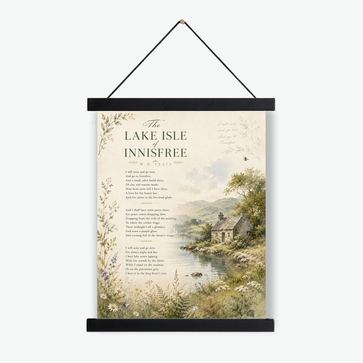 Lake Isle of Innisfree Print | W.B. Yeats Poetry Wall Art | Cottagecore Landscape Decor | Literary Gift