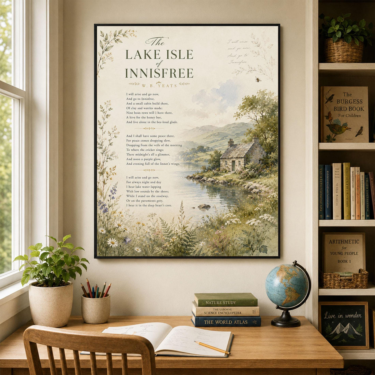 Lake Isle of Innisfree Print | W.B. Yeats Poetry Wall Art | Cottagecore Landscape Decor | Literary Gift