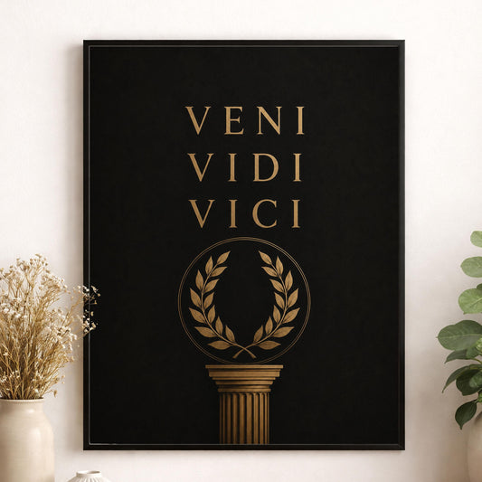 Veni Vidi Vici Wall Art Print, Julius Caesar Latin Quote, Classical Motivation Poster, Stoic Philosophy Home Decor