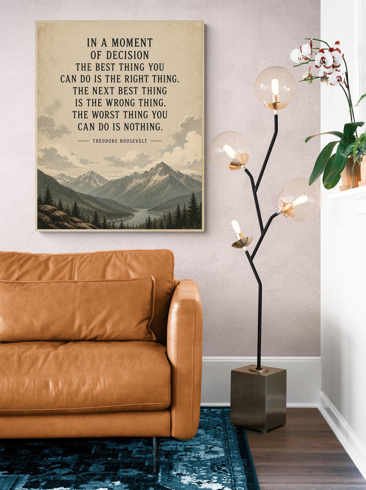 In a Moment of Decision Art Print | Teddy Roosevelt Quote | Inspirational Gift | Living Room | Beige Landscape Home Decor Poster