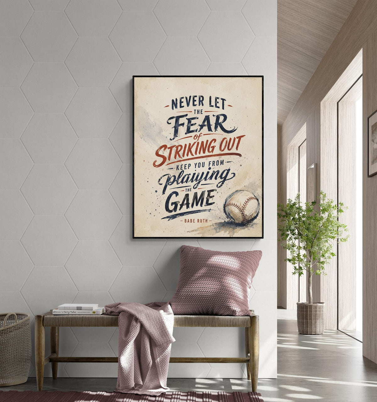 Babe Ruth Quote Wall Art Print, Never Let the Fear of Striking Out, Typography Baseball Home Decor, Motivational Sports Office Print