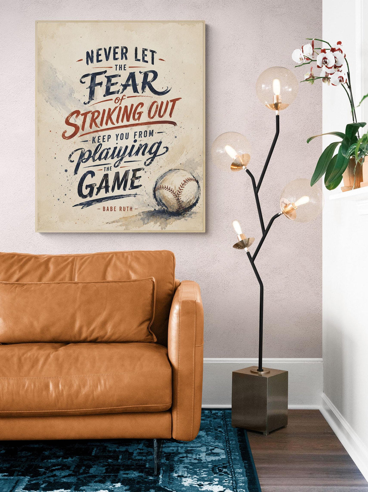 Babe Ruth Quote Wall Art Print, Never Let the Fear of Striking Out, Typography Baseball Home Decor, Motivational Sports Office Print
