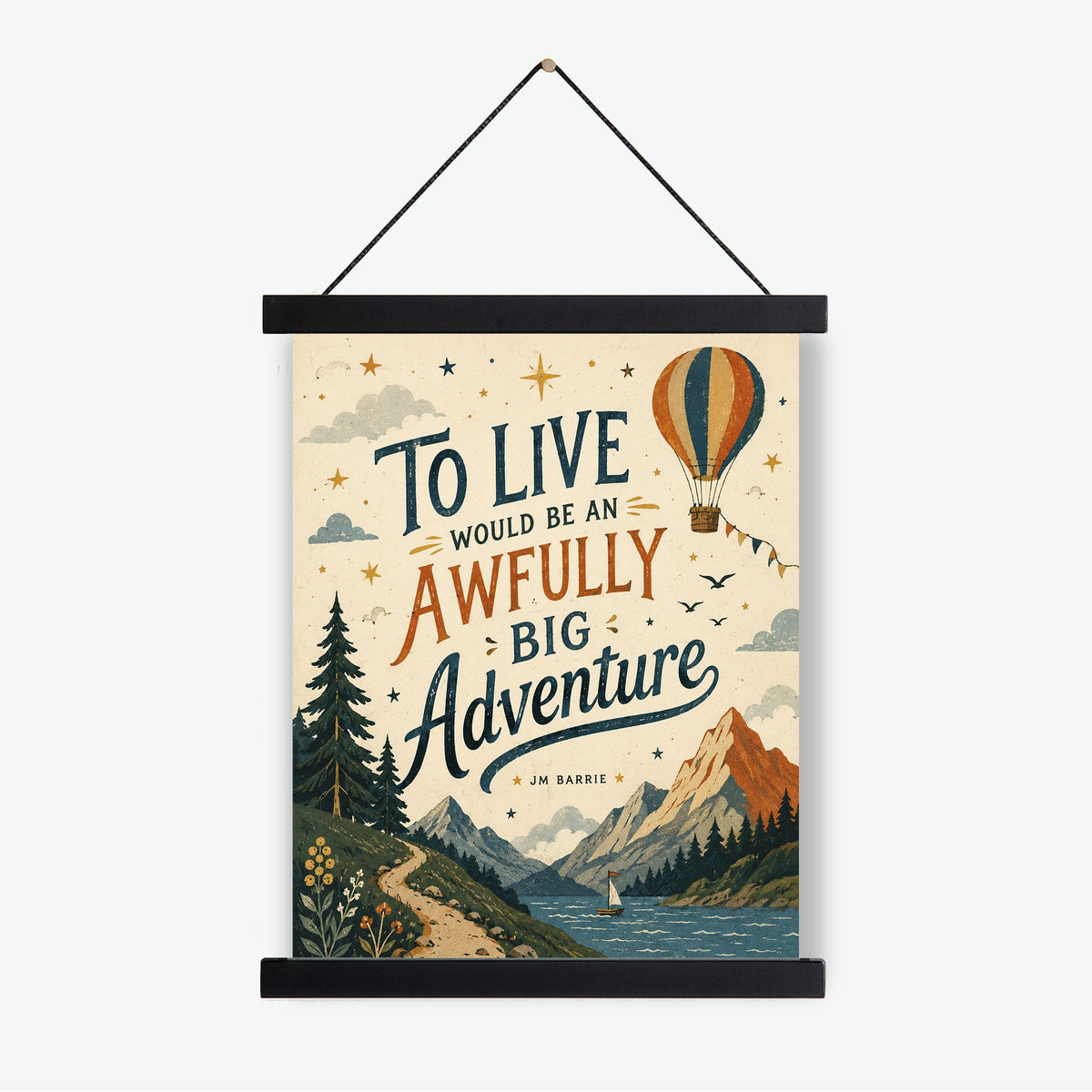 Peter Pan Adventure Quote Wall Art Print, J.M. Barrie To Live Would Be an Awfully Big Adventure, Hot Air Balloon, Vintage Nursery Home Decor