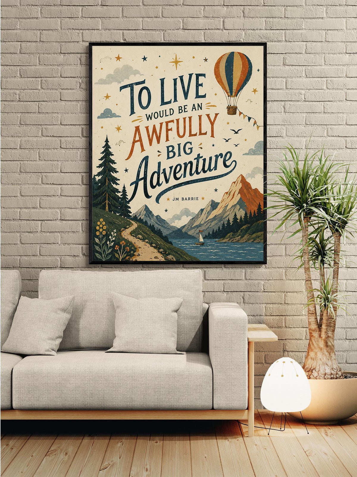 Peter Pan Adventure Quote Wall Art Print, J.M. Barrie To Live Would Be an Awfully Big Adventure, Hot Air Balloon, Vintage Nursery Home Decor
