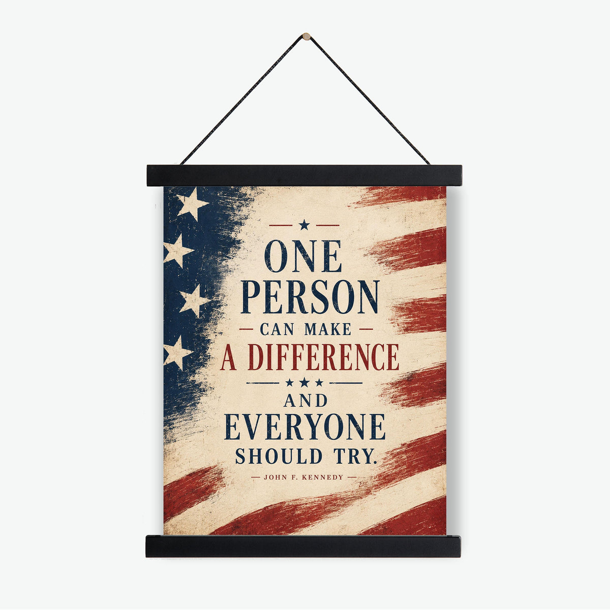 One Person Can Make A Difference Wall Art Print | John F Kennedy Quote | JFK Patriotic USA | Inspirational Home Decor | History Flag Poster