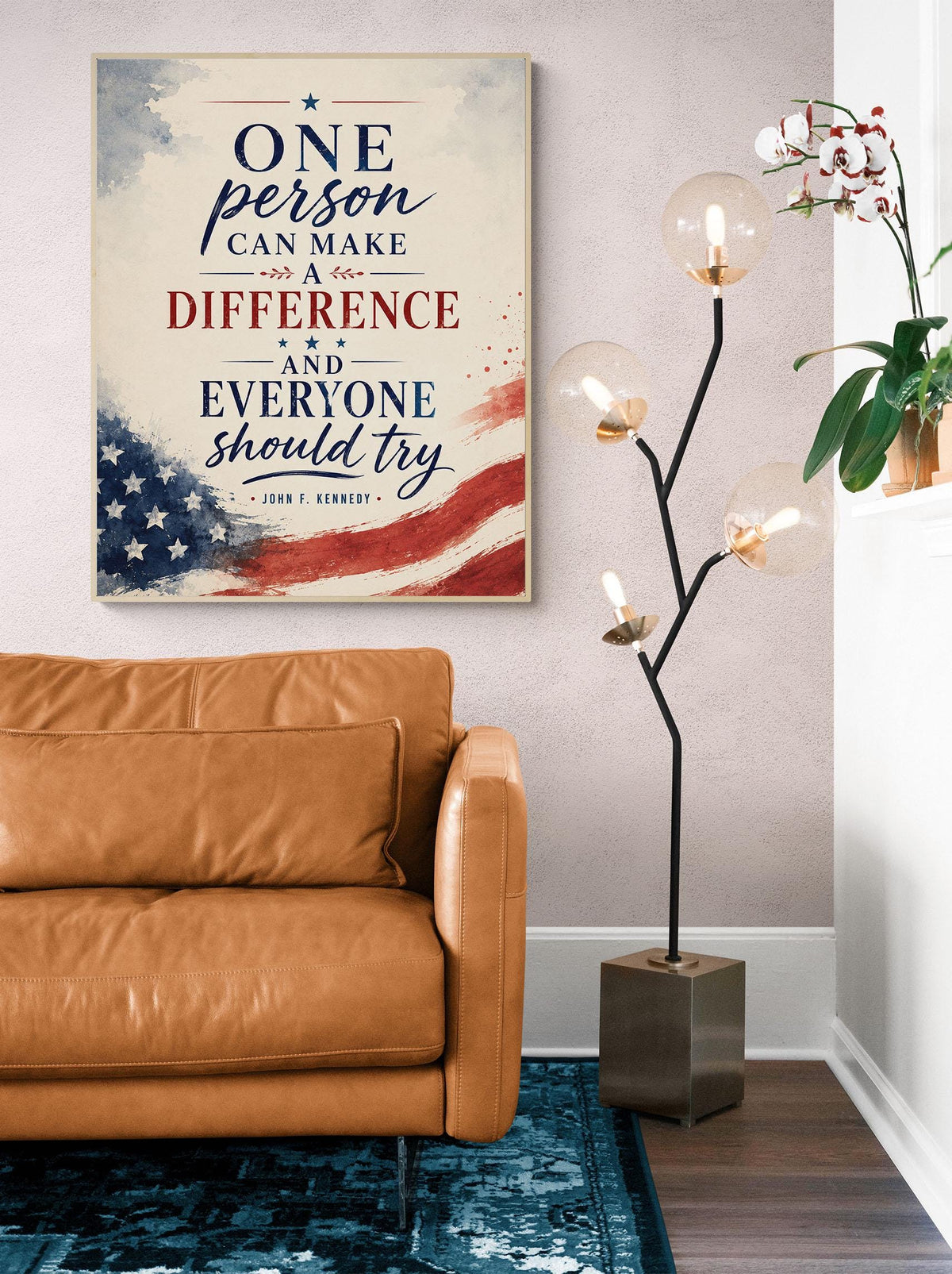 One Person Can Make A Difference Wall Art Print | John F Kennedy Quote | JFK | Inspirational Home Decor | History Patriotic USA Flag Poster