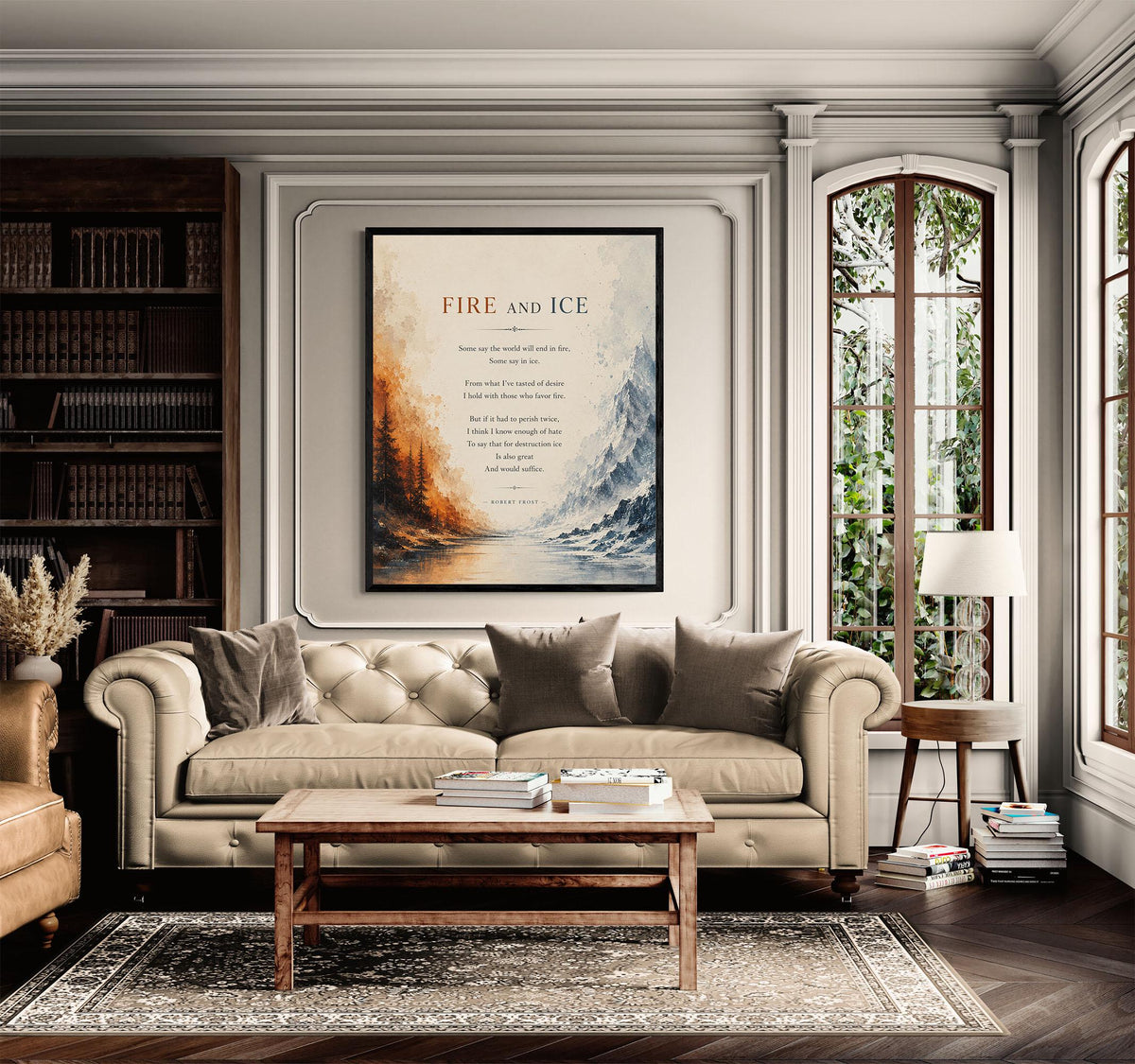 Fire and Ice Poem Wall Art Print | Robert Frost Quote | The World Will End In Fire | Literary Book | Landscape | Home Decor Poster