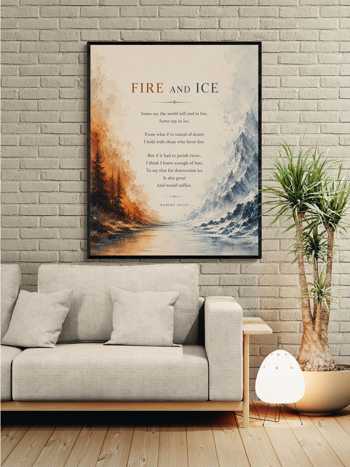 Fire and Ice Poem Wall Art Print | Robert Frost Quote | The World Will End In Fire | Literary Book | Landscape | Home Decor Poster