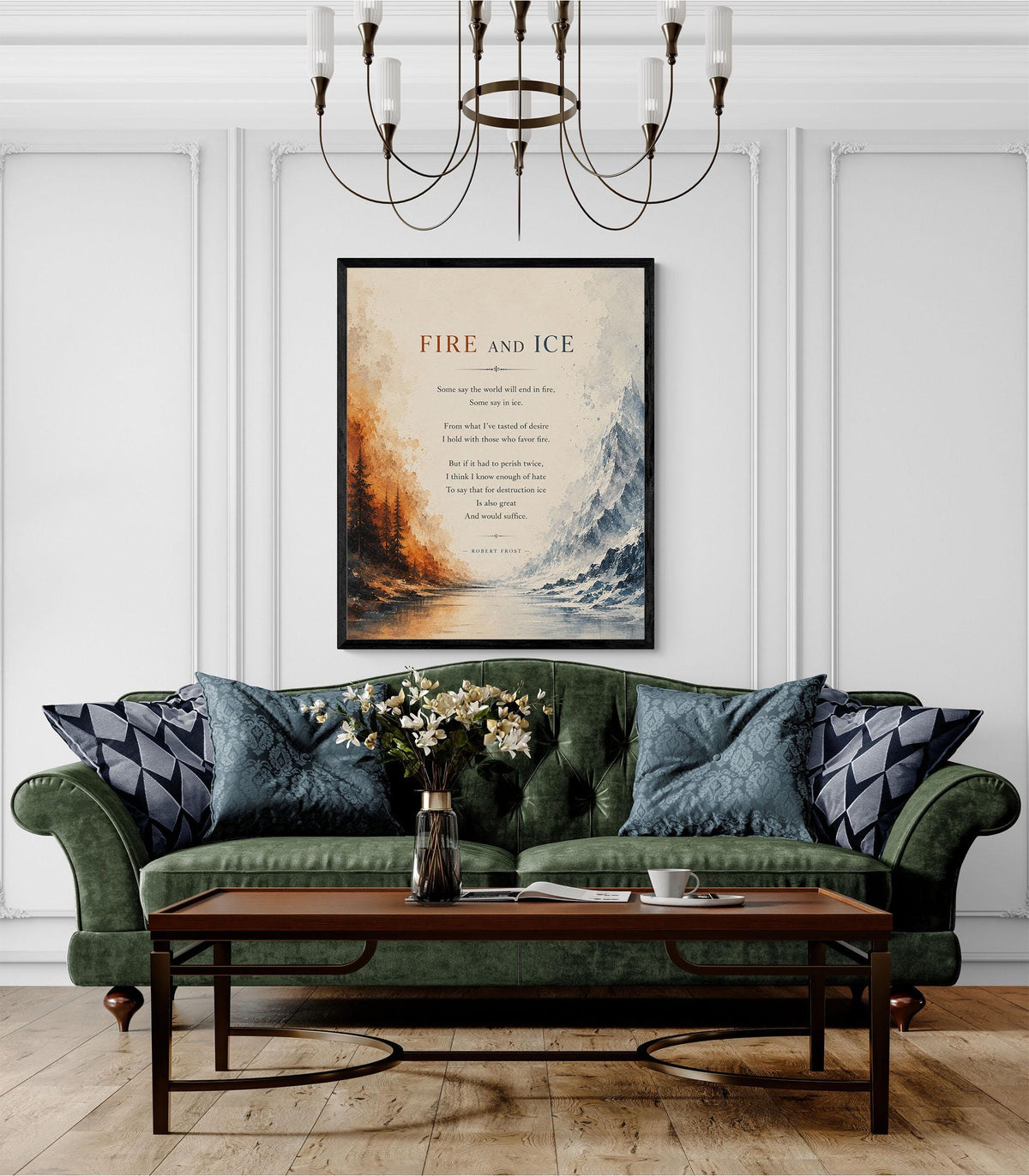 Fire and Ice Poem Wall Art Print | Robert Frost Quote | The World Will End In Fire | Literary Book | Landscape | Home Decor Poster