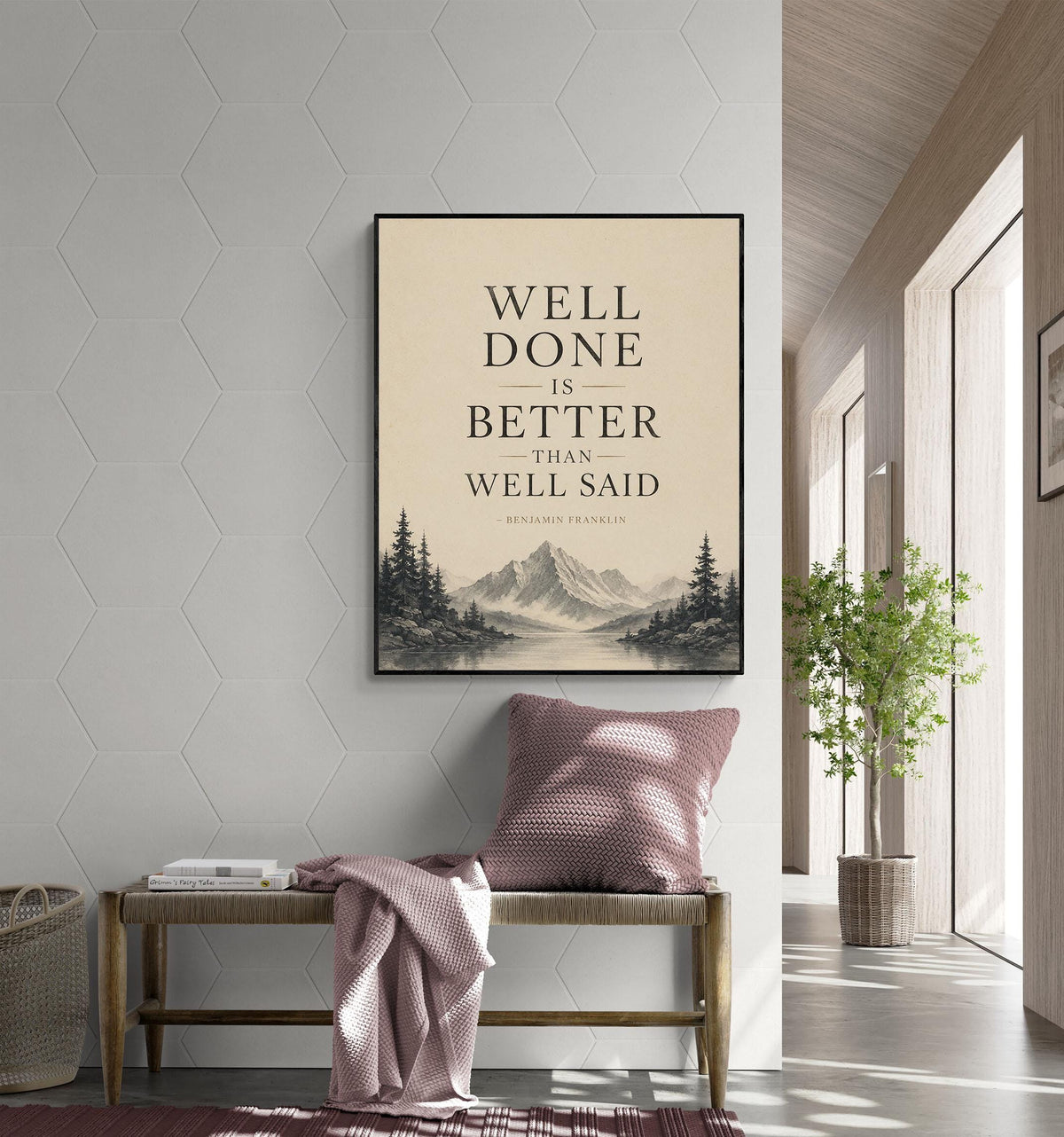 Benjamin Franklin Quote Art Print | Well Done Is Better Than Well Said | Inspirational | US History | Motivational Artwork Poster