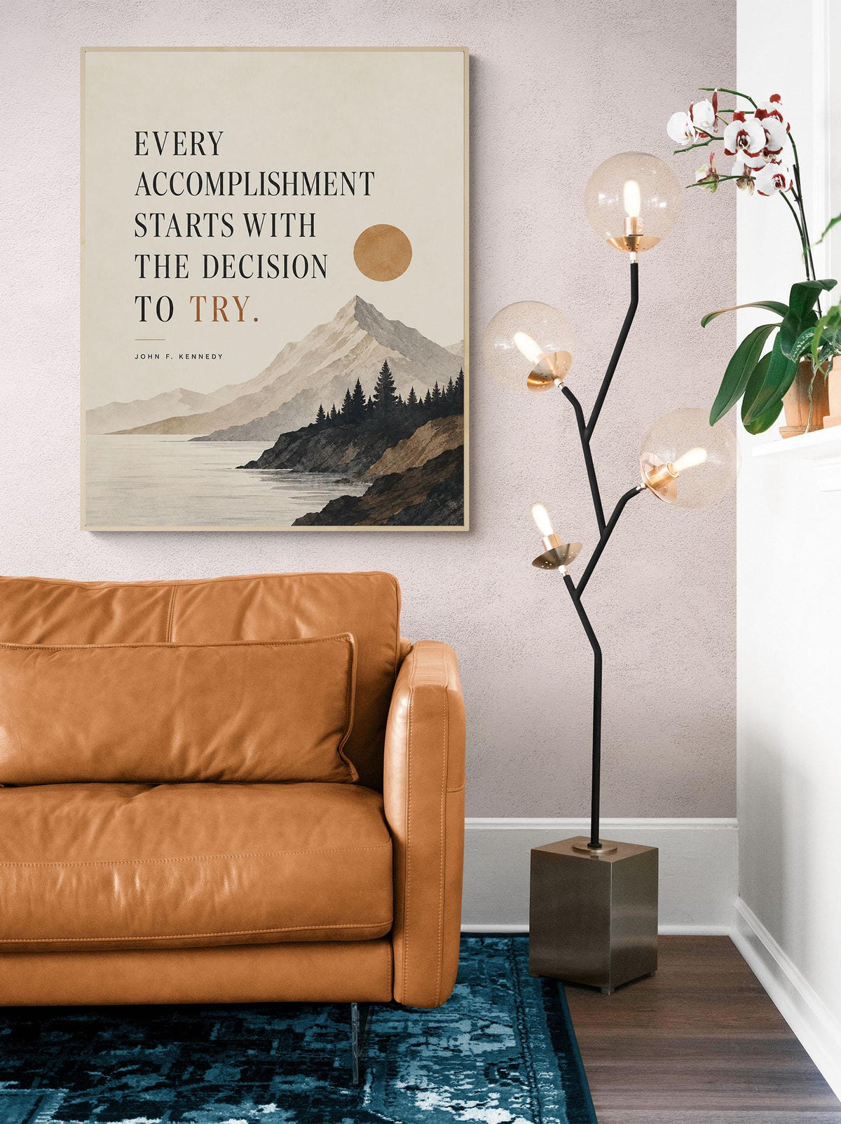 John F Kennedy Art Print | Every Accomplishment Starts With The Decision To Try | Home Decor | Living Room | JFK Quote | History Poster