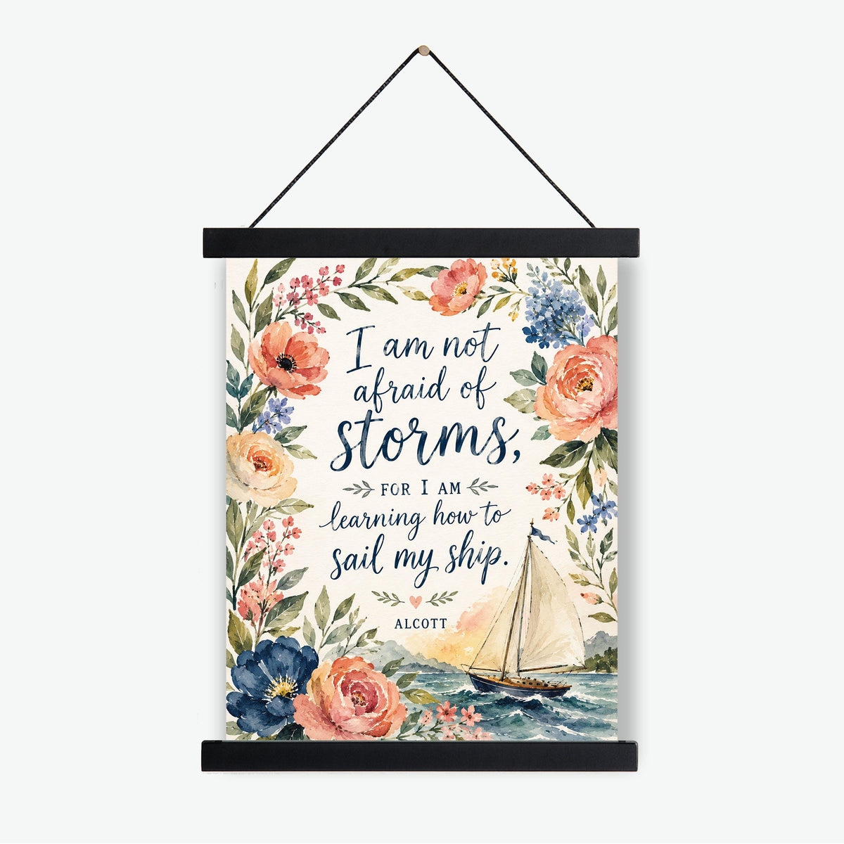 I Am Not Afraid Of Storms Wall Art Print | Louisa May Alcott Quote | Little Women | Children's Home Decor | Literary | Nursery Floral Gift