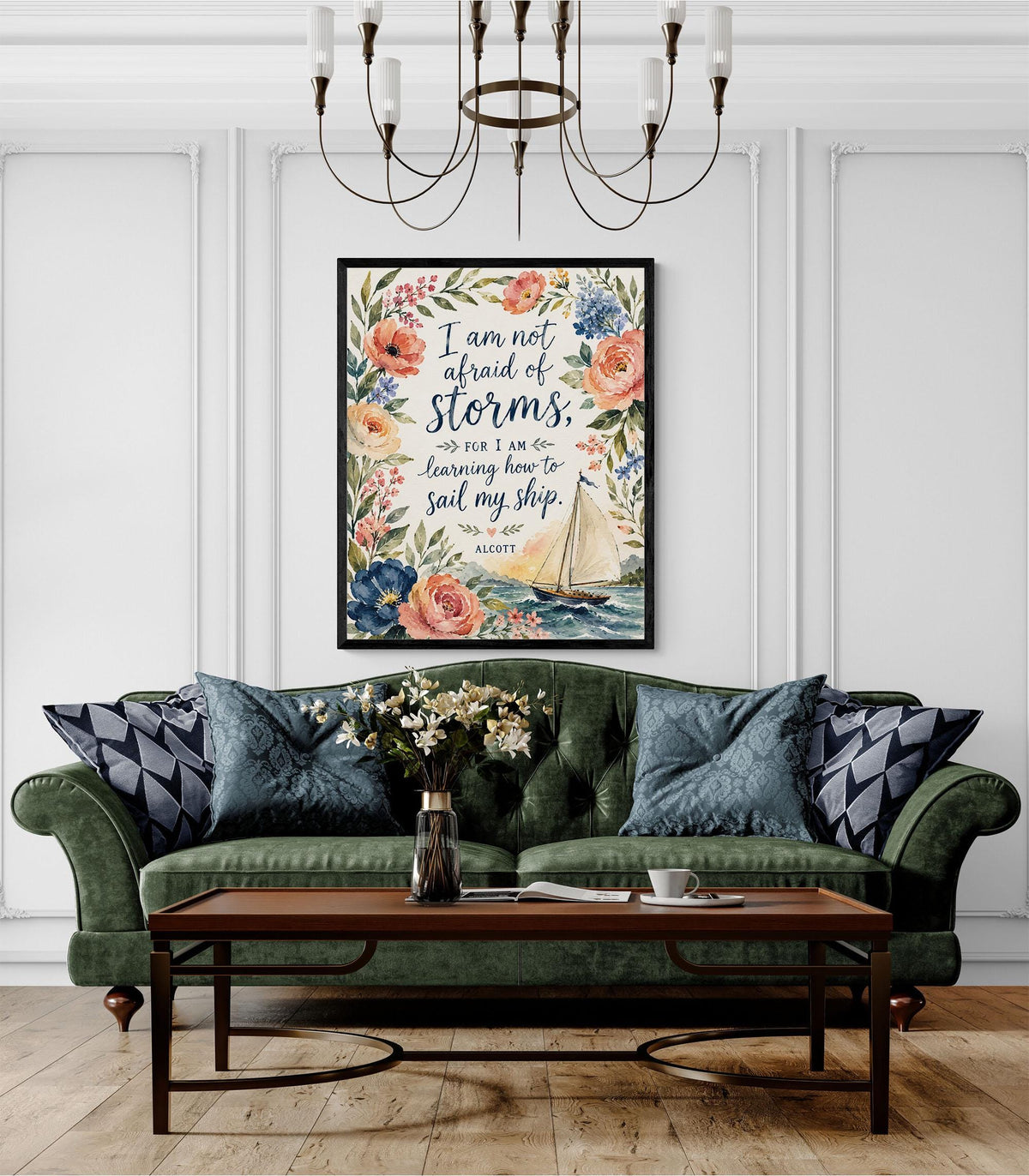 I Am Not Afraid Of Storms Wall Art Print | Louisa May Alcott Quote | Little Women | Children's Home Decor | Literary | Nursery Floral Gift