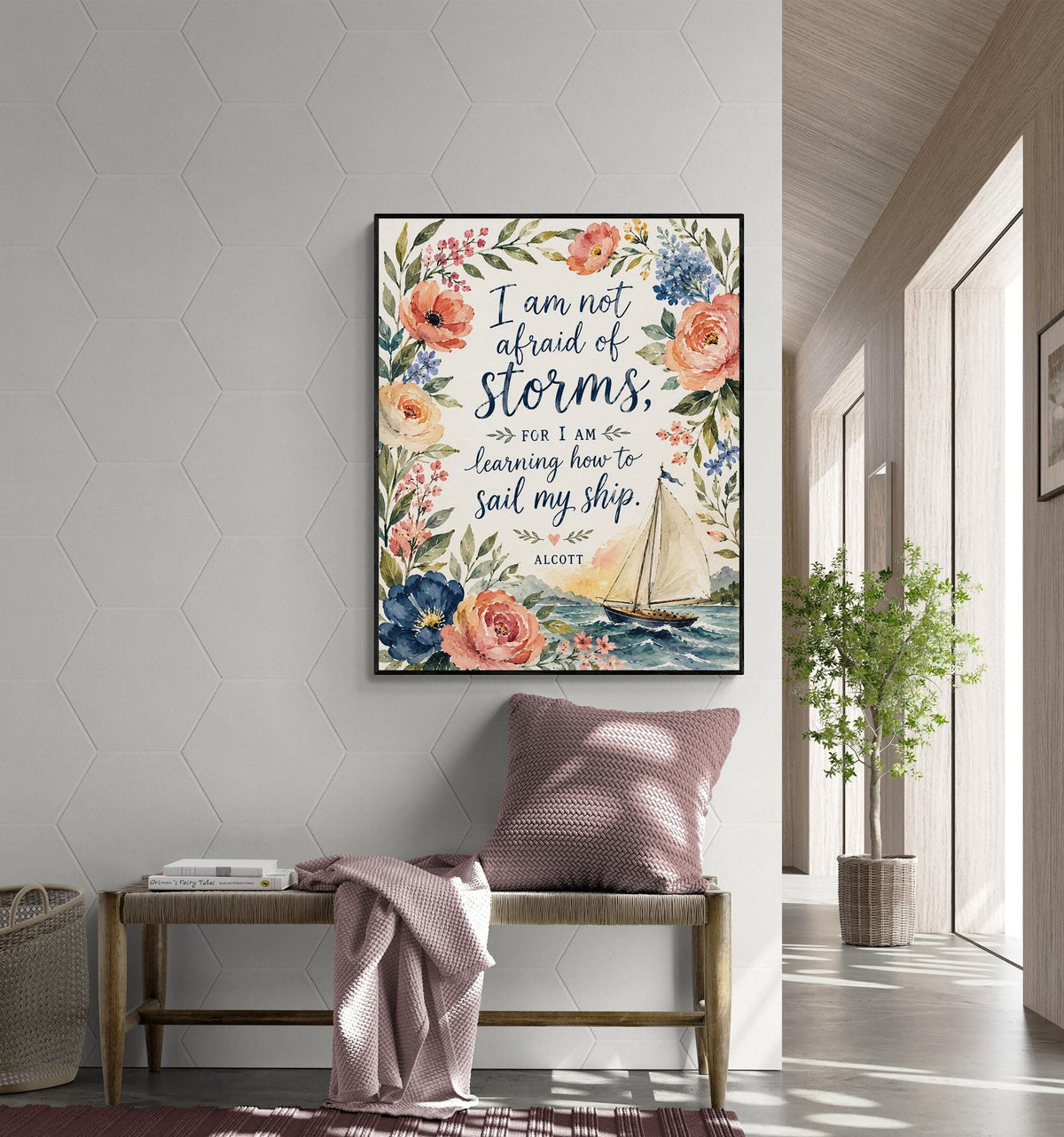 I Am Not Afraid Of Storms Wall Art Print | Louisa May Alcott Quote | Little Women | Children's Home Decor | Literary | Nursery Floral Gift