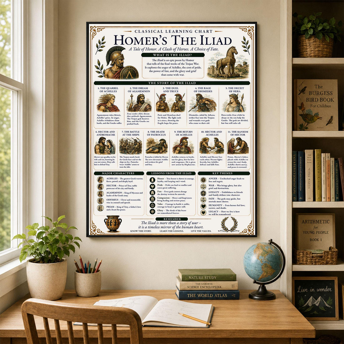 Homer's The Iliad Chart Wall Art Print, Classical Learning Poster, Teacher Classroom Reference, History Greek Mythology Room Decor
