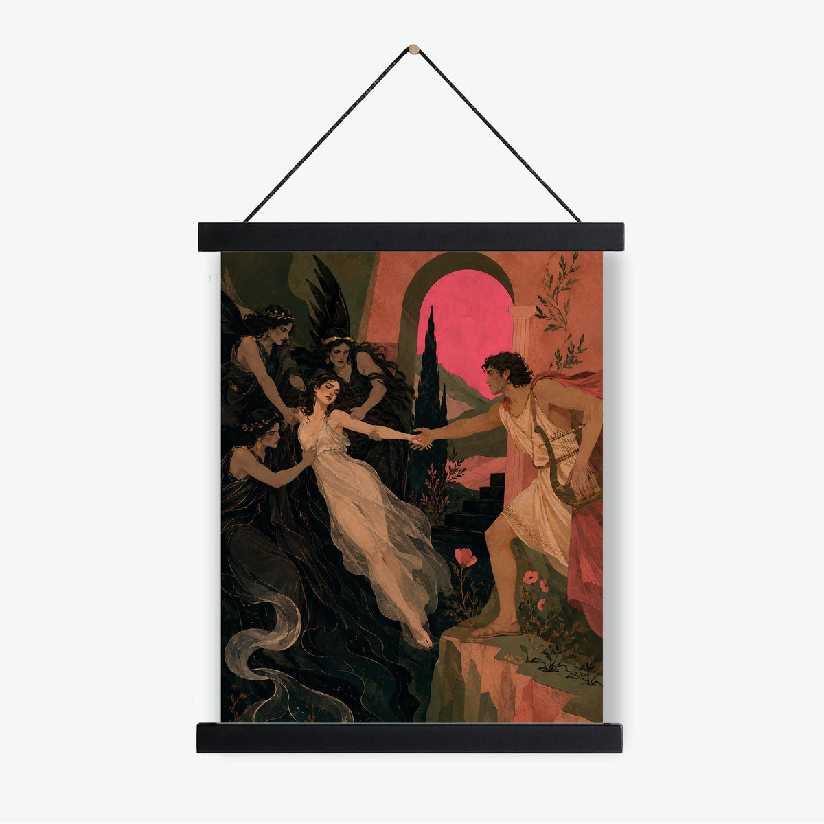 Orpheus and Eurydice Art Print | Ancient Greek Mythology | Classic | Literary | Gods and Goddess Myth | Room | Home Decor Pink Poster